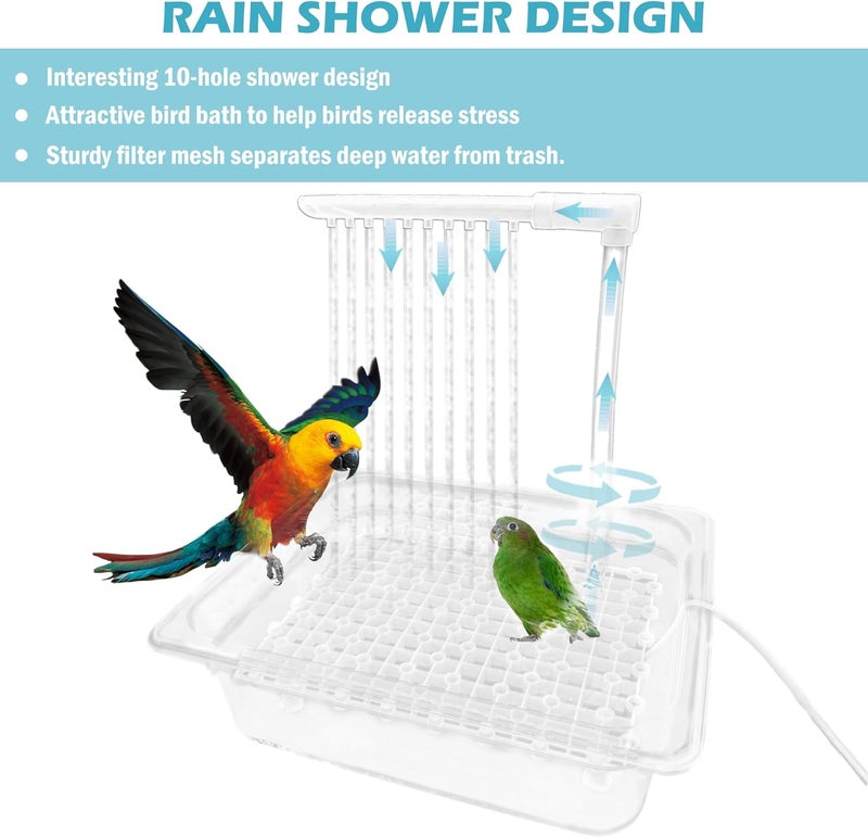 WEIYOONS Parrot Bathtub Pet Bird Bath for Cage Automatic Circulating Water Bird Shower Cockatiel African Grey Lovebird Budgies Small Medium Parakeets, Contains USB and Power Plug - Image 5